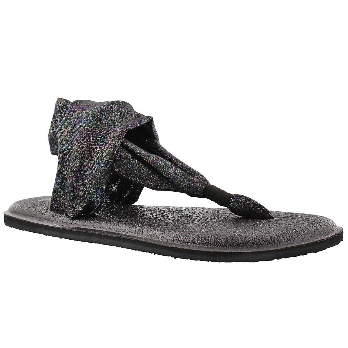 Lds YogaSling blk rainbow metallic thong