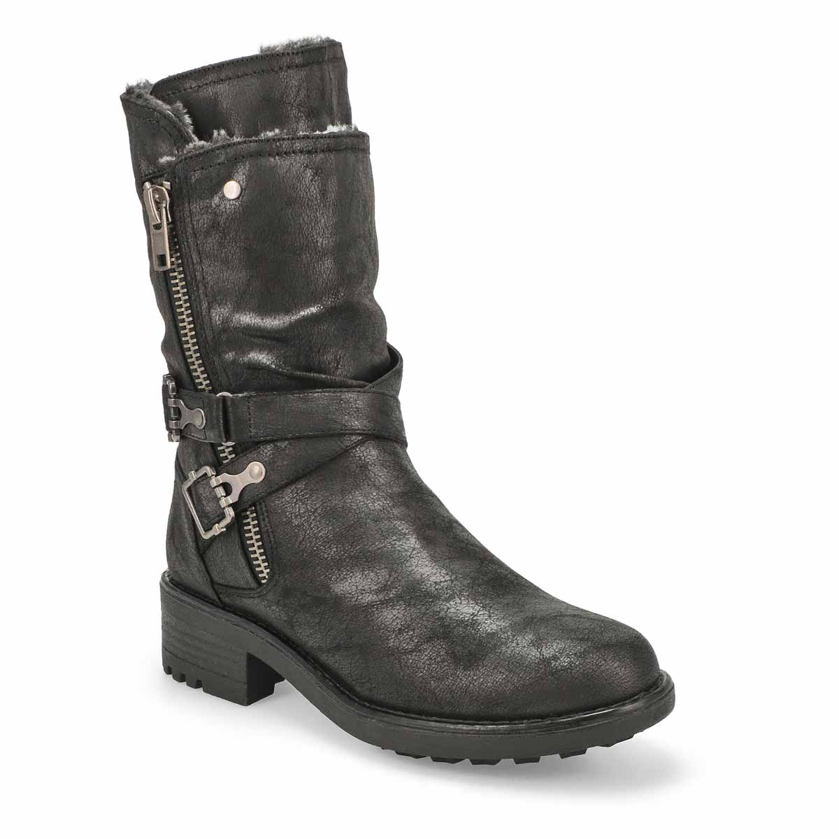 Lds Telina black fur lined combat boot