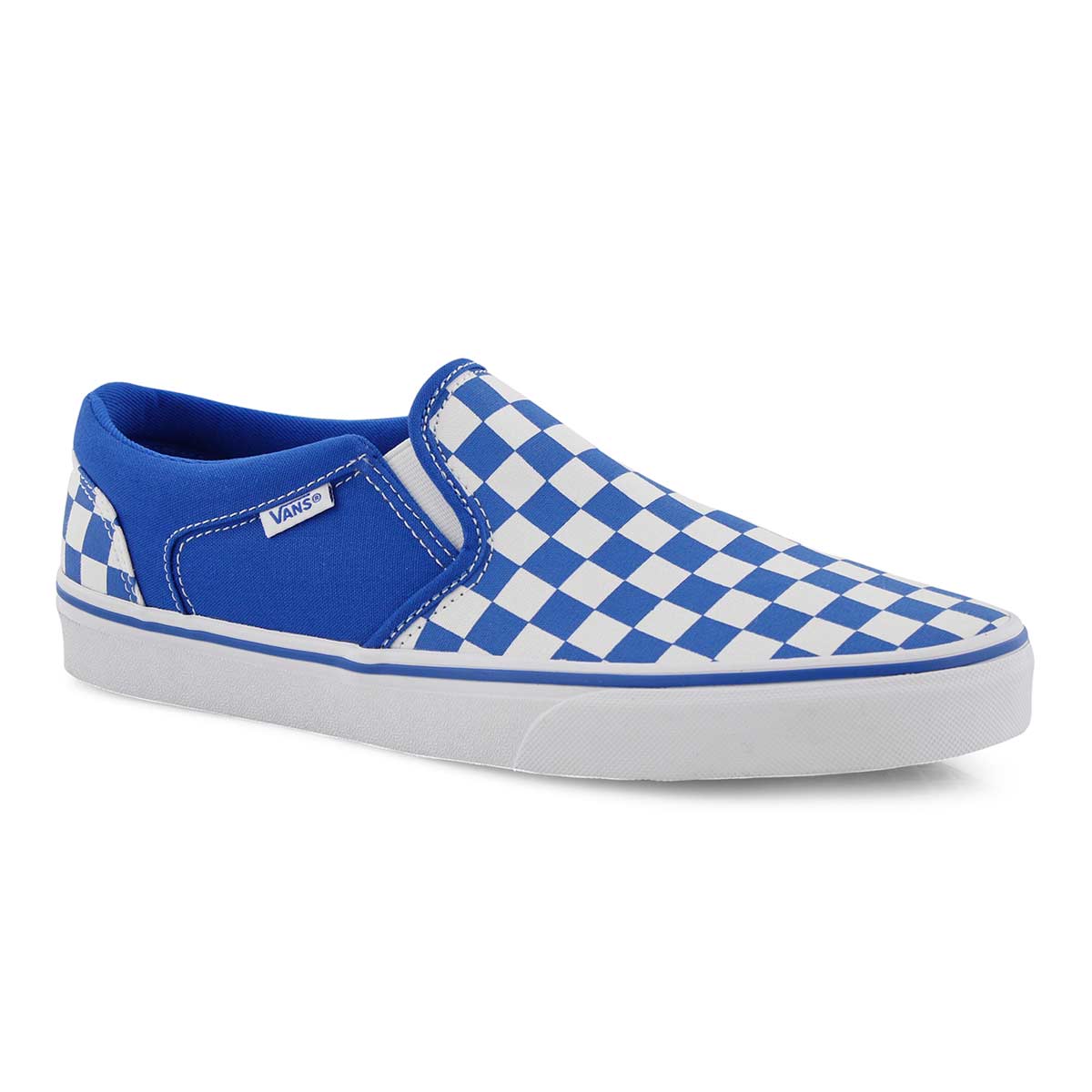 blue checkered vans slip on