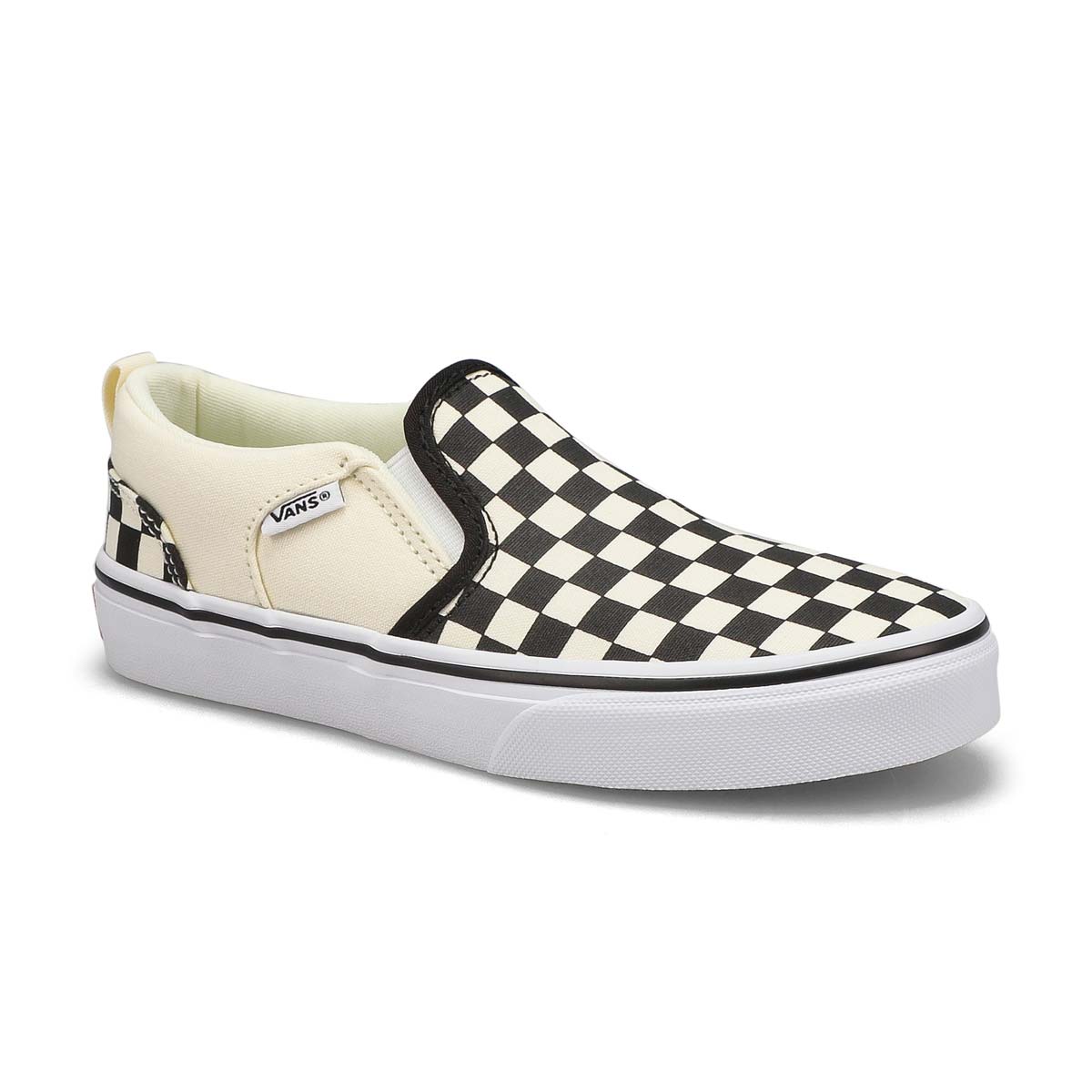 vans black and grey checkered slip ons