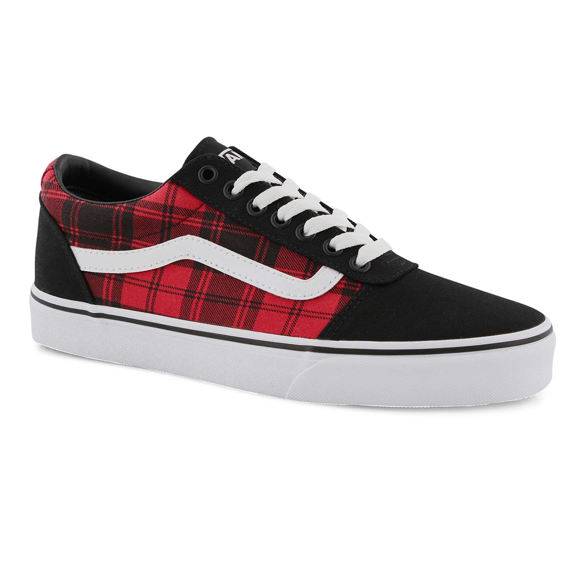 black vans with red laces