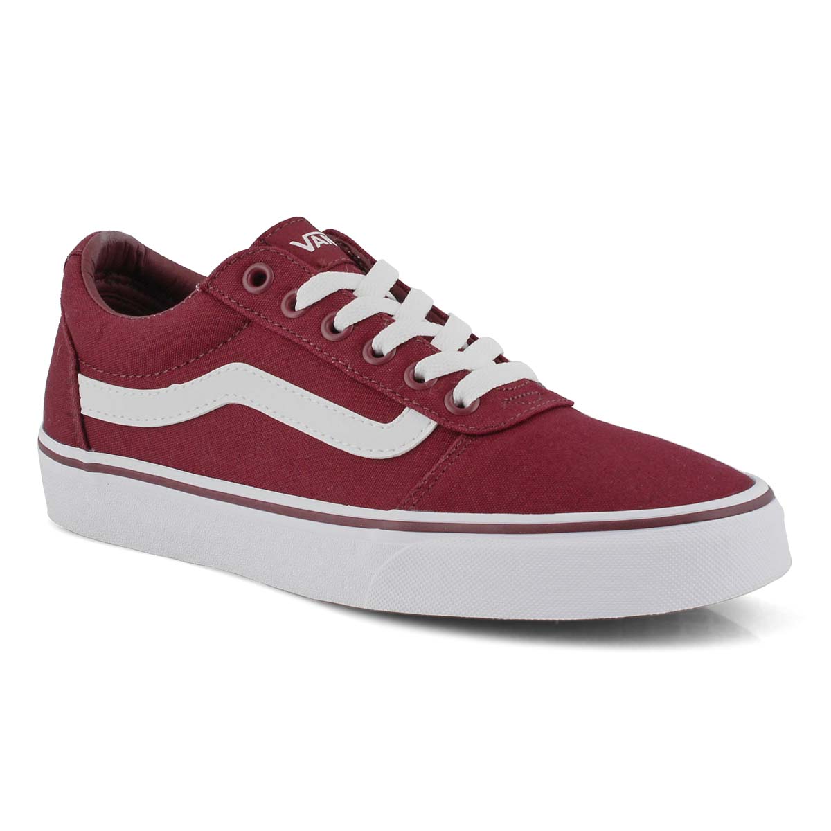burgundy vans with white laces