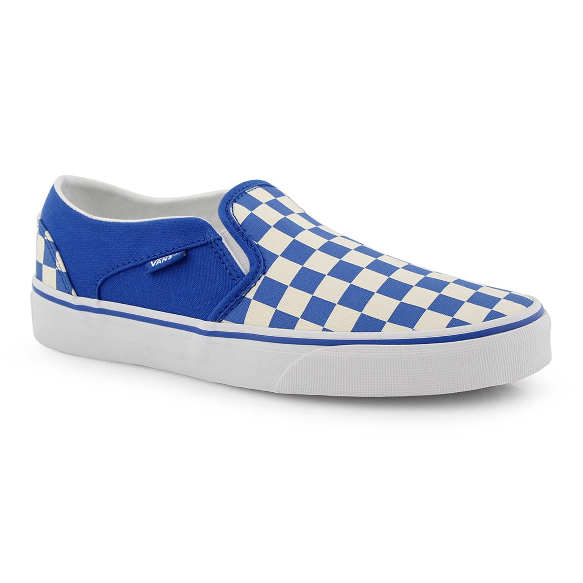 blue and white slip on vans