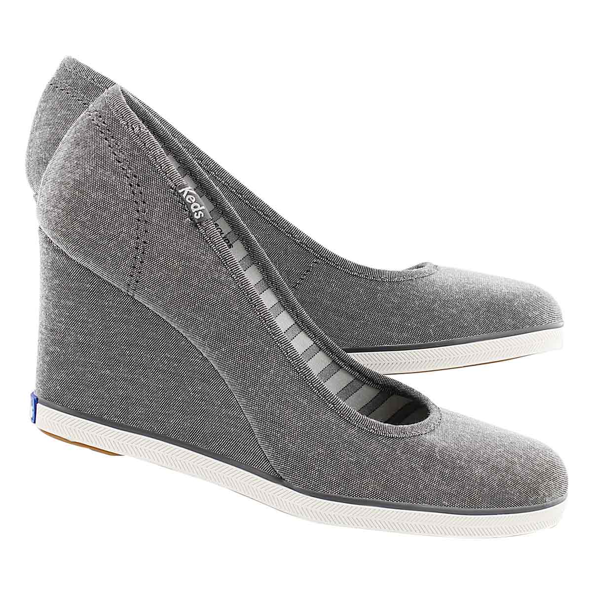 Lds Damsel pewter chambray wedge