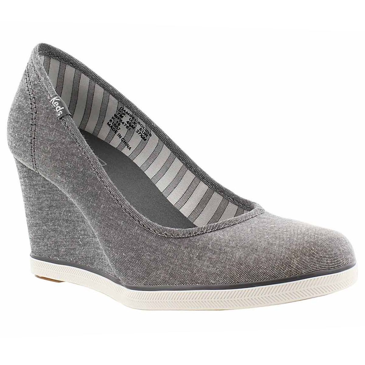 Lds Damsel pewter chambray wedge