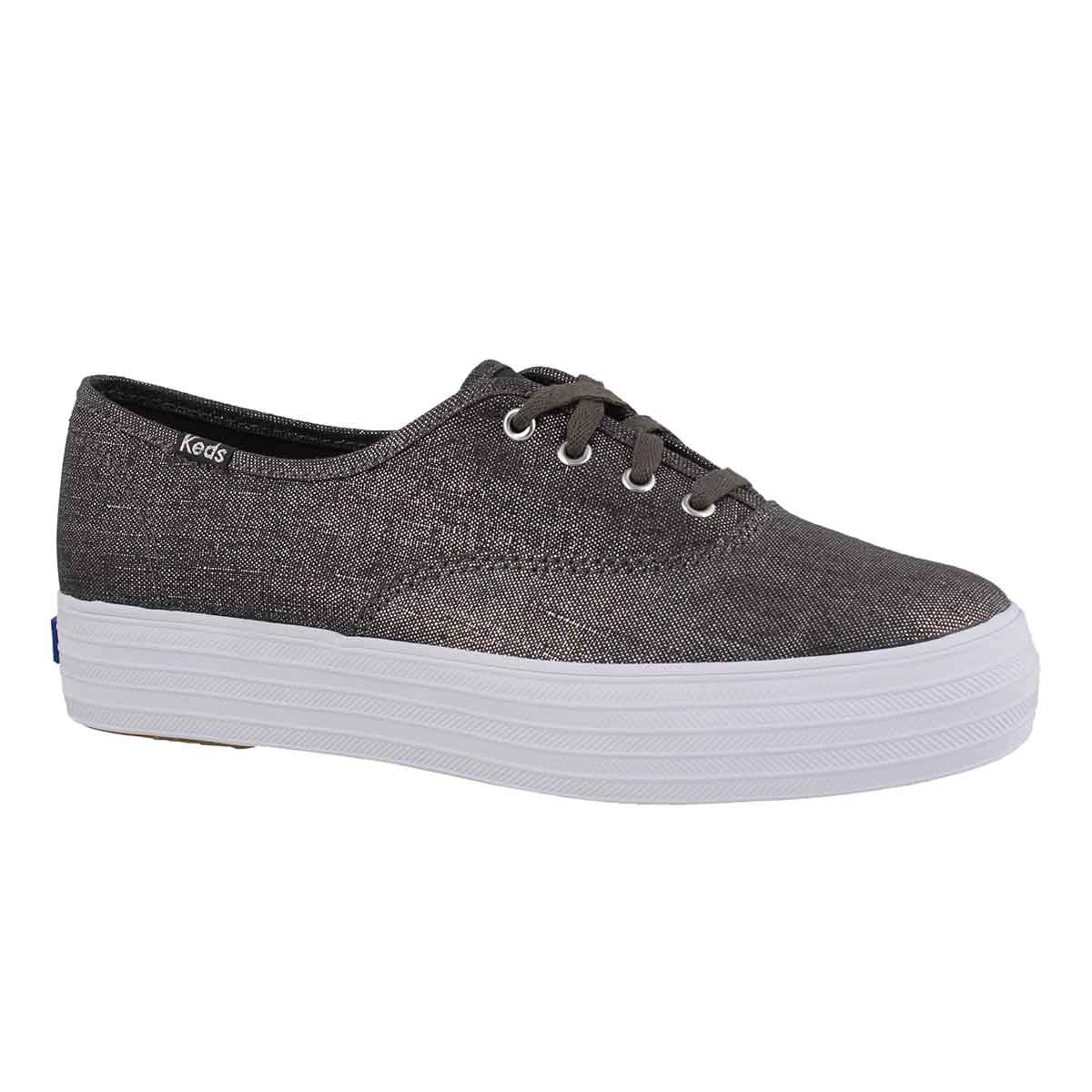 Women's TRIPLE METALLIC LINEN gunmetal sneakers