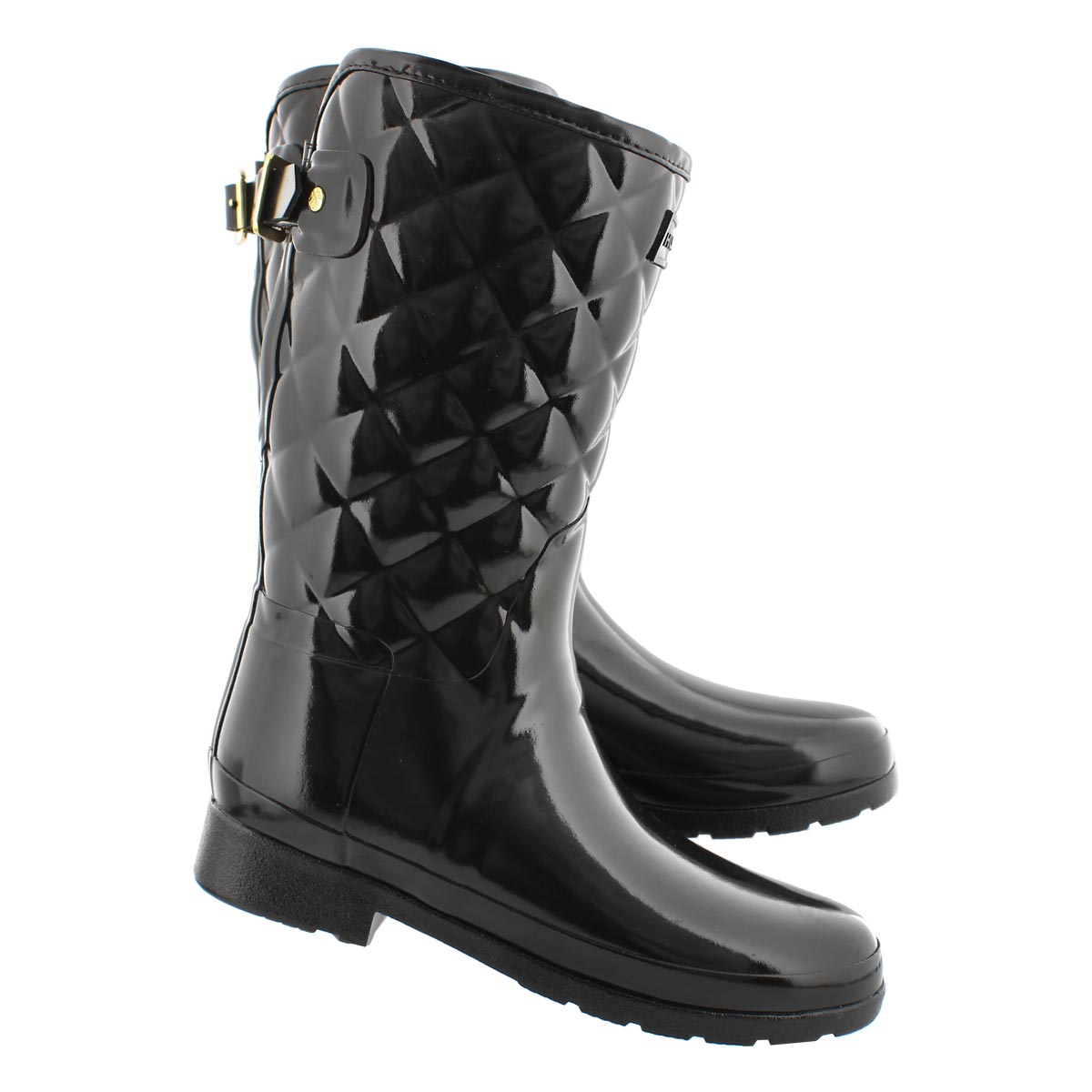 refined high gloss quilted short waterproof rain boot hunter
