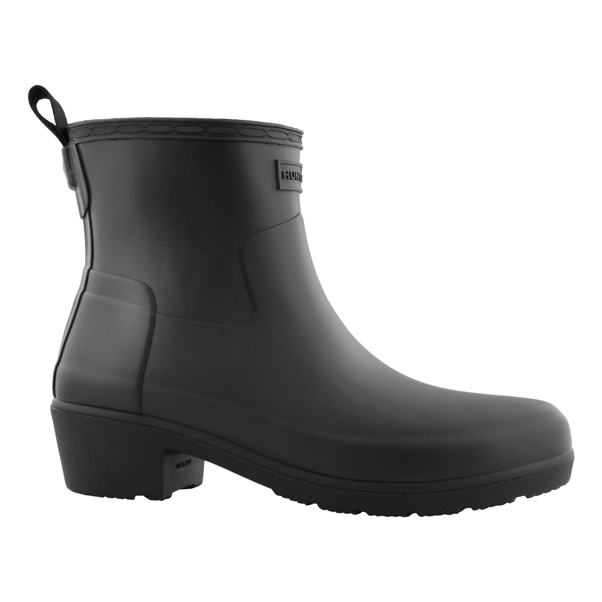 Lds Refined Low Heel blk ankle rainboot