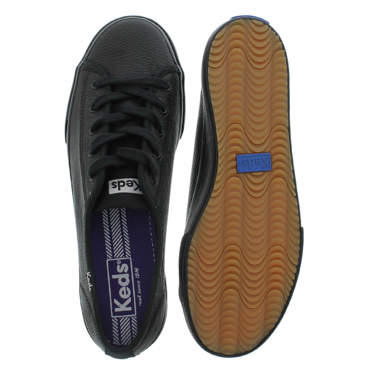 Lds Double Up blk leather sneaker