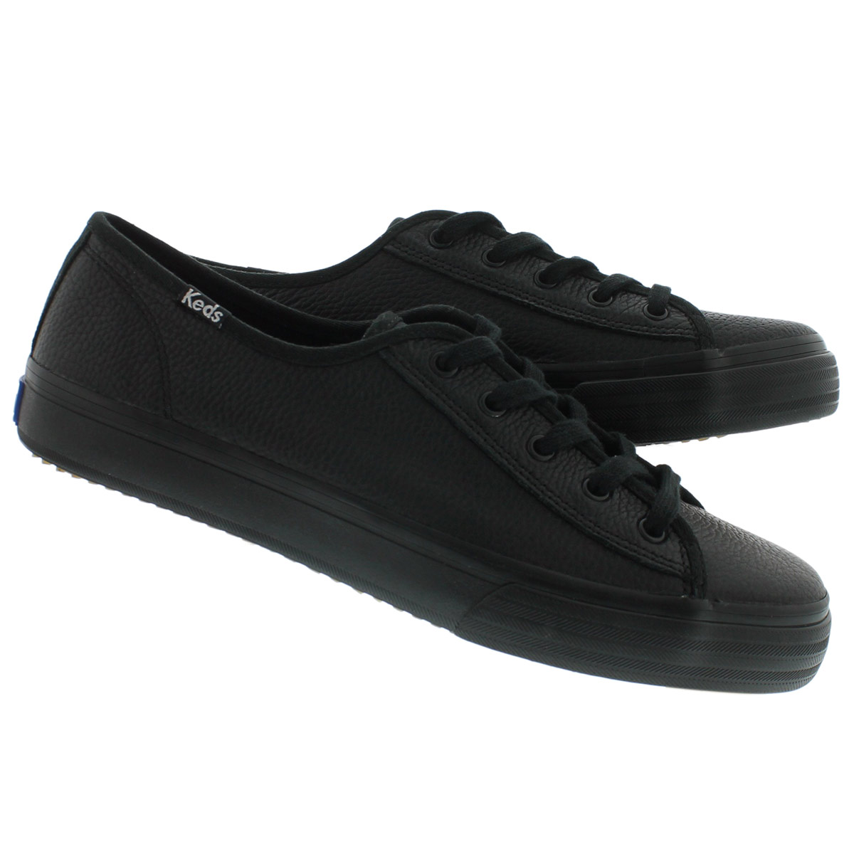 Lds Double Up blk leather sneaker