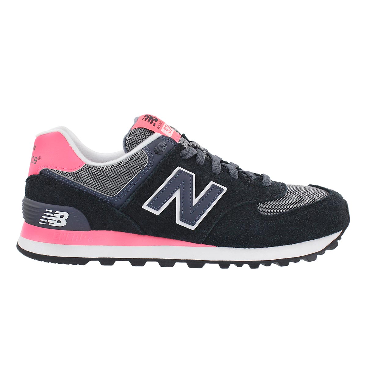 Lds 574 black/coral lace up sneaker