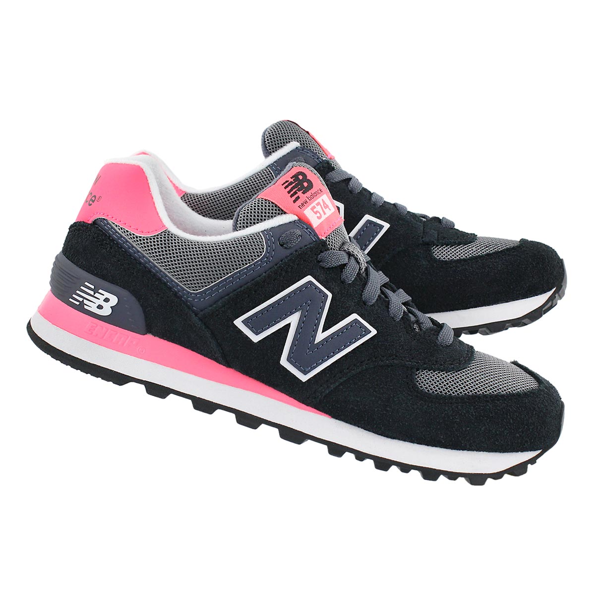 Lds 574 black/coral lace up sneaker