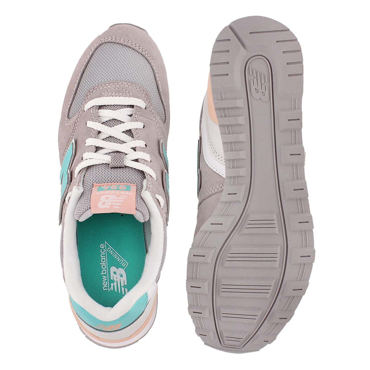Lds 996 grey/white/teal lace up sneaker