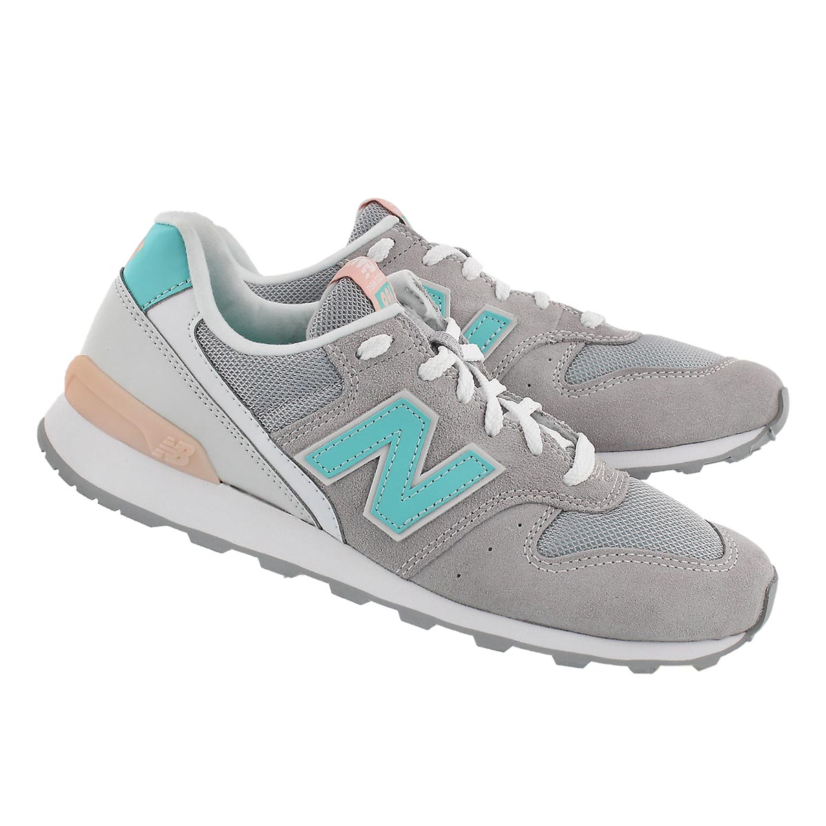 Lds 996 grey/white/teal lace up sneaker