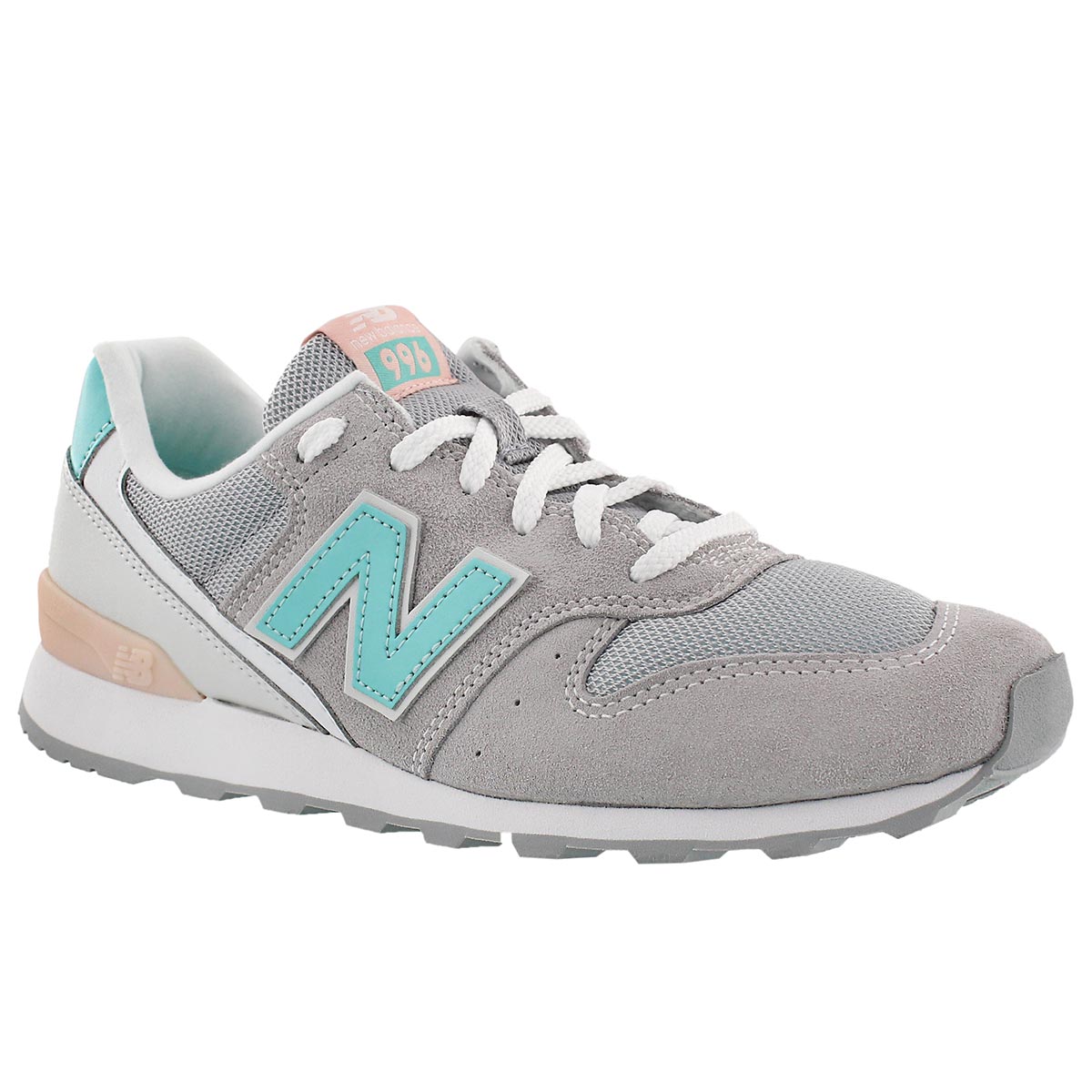 Lds 996 grey/white/teal lace up sneaker