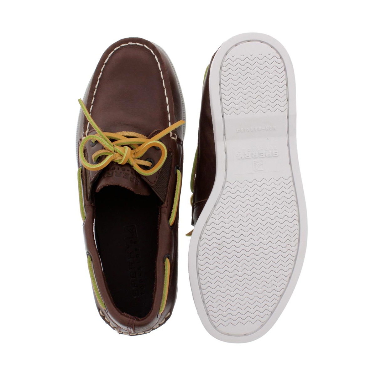 Bys A/O Slip On brown lthr boat shoe