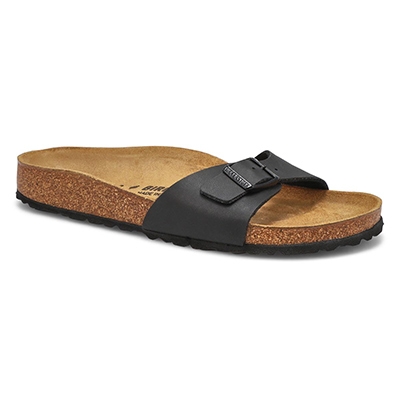 Lds Madrid Birko-Flor 1 Strap Narrow Sandal - Black