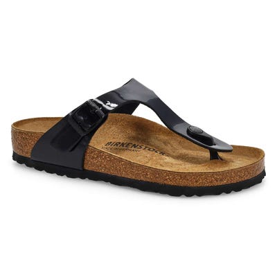Lds Gizeh Birko-Flor Thong Sandal - Black Patent