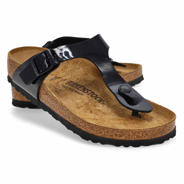 Women's GIZEH black patent thong sandals