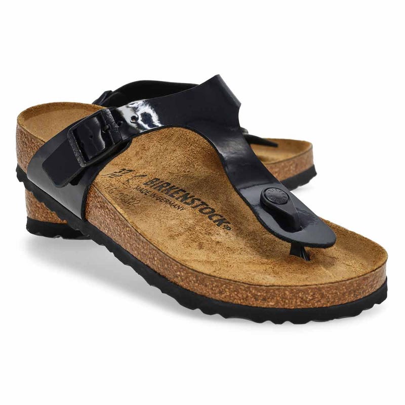 Women's GIZEH black patent thong sandals
