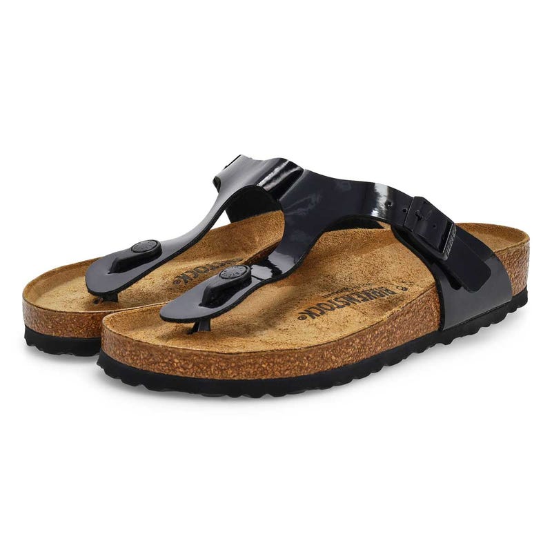 Women's GIZEH black patent thong sandals