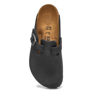 Womens Boston Oiled Leather Casual Clog - Black