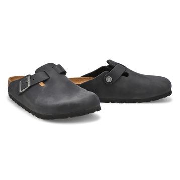 Womens Boston Oiled Leather Casual Clog - Black