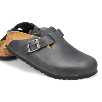 Womens Boston Oiled Leather Casual Clog - Black