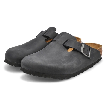 Womens Boston Oiled Leather Casual Clog - Black
