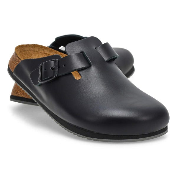 Sabot en cuir Boston Super Grip pour femme - Noir