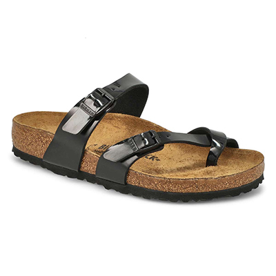 Lds Mayari Birko-Flor Toe Sleeve Sandal - Black Patent