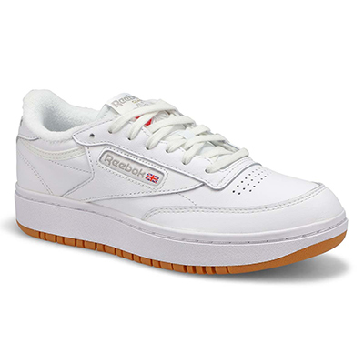 Lds Club C Double Lace Up Sneaker - White/White/Gum