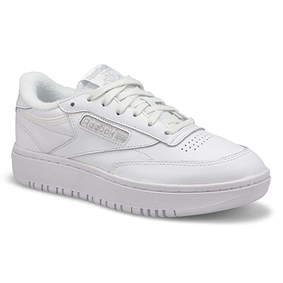 Lds Club C Double Lace Up Sneaker - White/White/Cloud Grey