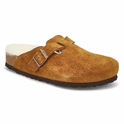 Lds Boston Shearling Suede Clog - Mink/Natural