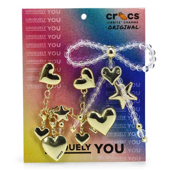 Jibbitz Gold Hearts and Stars 5 Pack