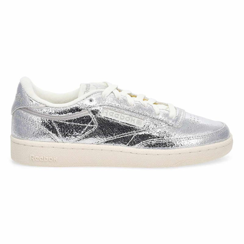 Women's Club C 85 lace-up sneaker in Silver Metallic/Chalk/New Grey.