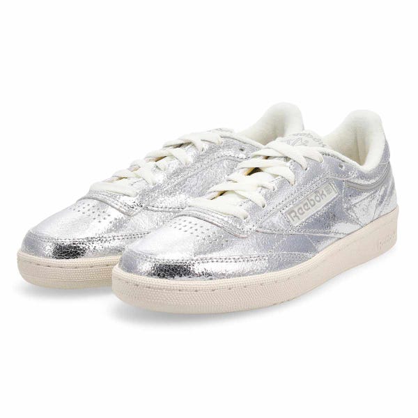 Women's Club C 85 lace-up sneaker in Silver Metallic/Chalk/New Grey.