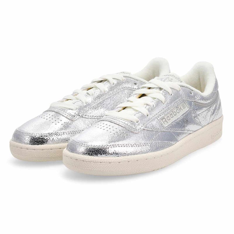 Women's Club C 85 lace-up sneaker in Silver Metallic/Chalk/New Grey.