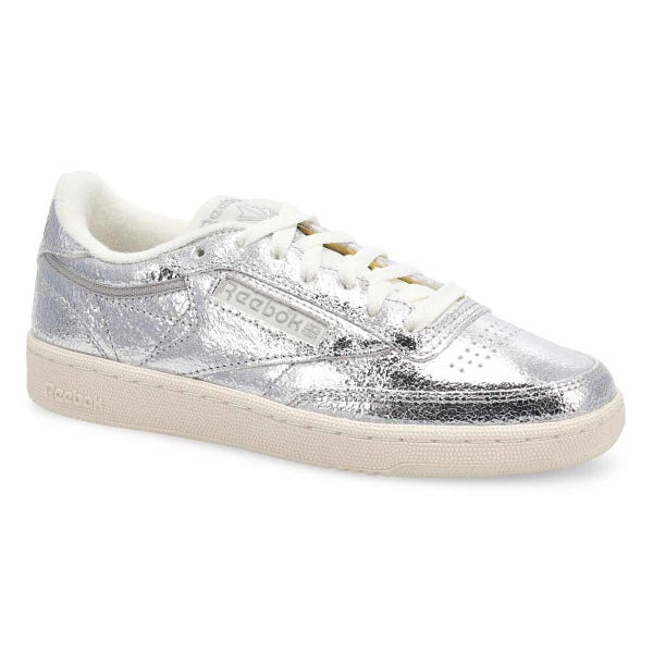 Women's Club C 85 lace-up sneaker in Silver Metallic/Chalk/New Grey.