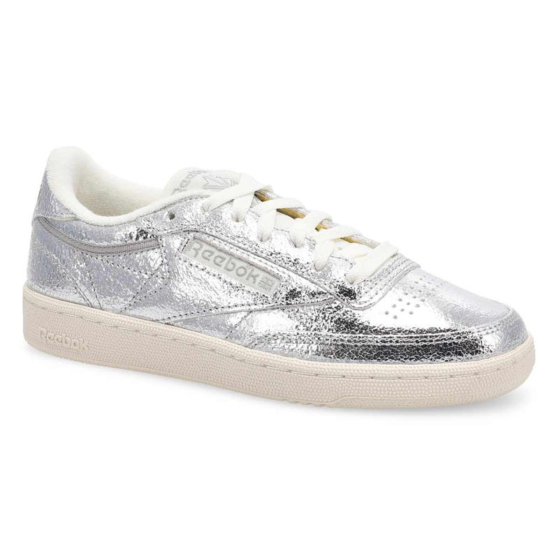 Women's Club C 85 lace-up sneaker in Silver Metallic/Chalk/New Grey.