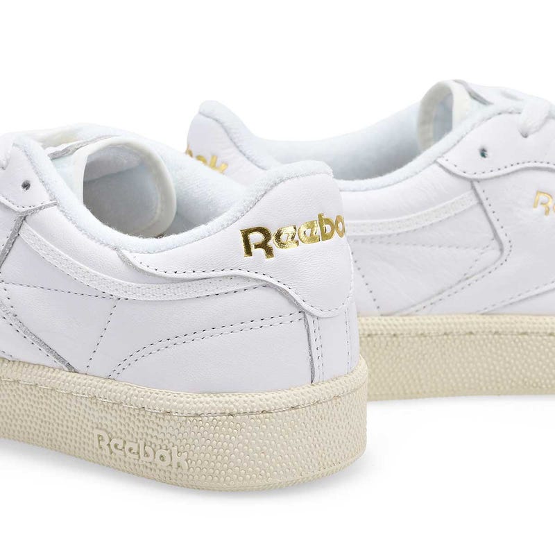 Men's Reebok Club C 85 lace-up sneaker in White/Chalk/Gold.