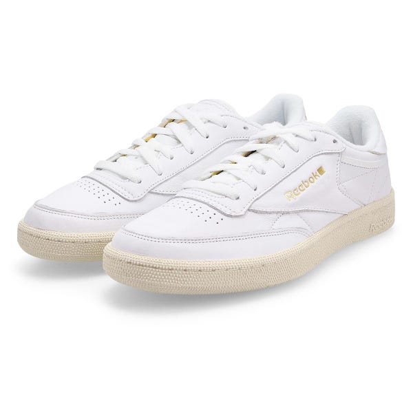 Men's Reebok Club C 85 lace-up sneaker in White/Chalk/Gold.