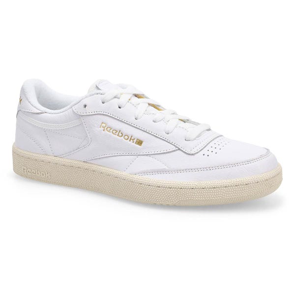 Men's Reebok Club C 85 lace-up sneaker in White/Chalk/Gold.