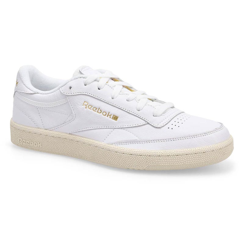 Men's Reebok Club C 85 lace-up sneaker in White/Chalk/Gold.