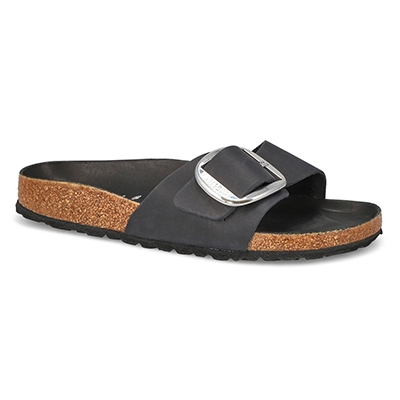 Lds Madrid Big Buckle 1 Strap Narrow Sandal - Black