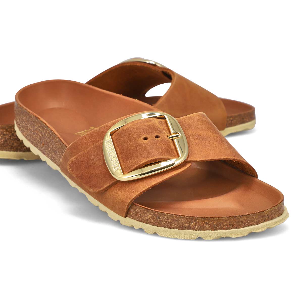 Women's Madrid Big Buckle 1 Strap Narrow Sandal - Cognac