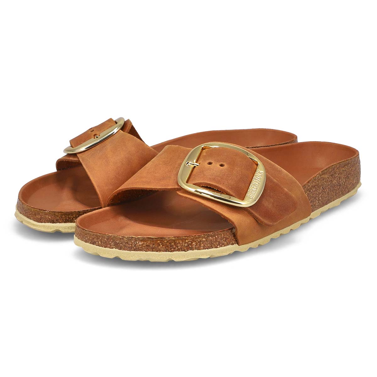 Women's Madrid Big Buckle 1 Strap Narrow Sandal - Cognac