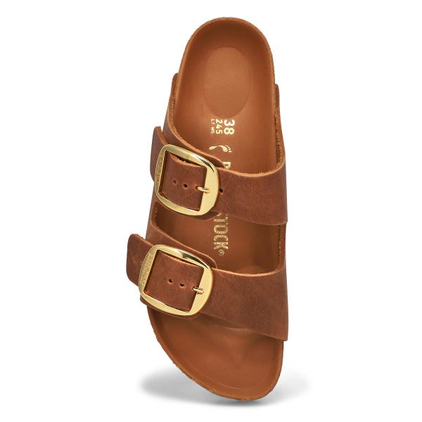 Sandale étroite en cuir huilé à grosses boucles ARIZONA BIG BUCKLE, cognac, femmes