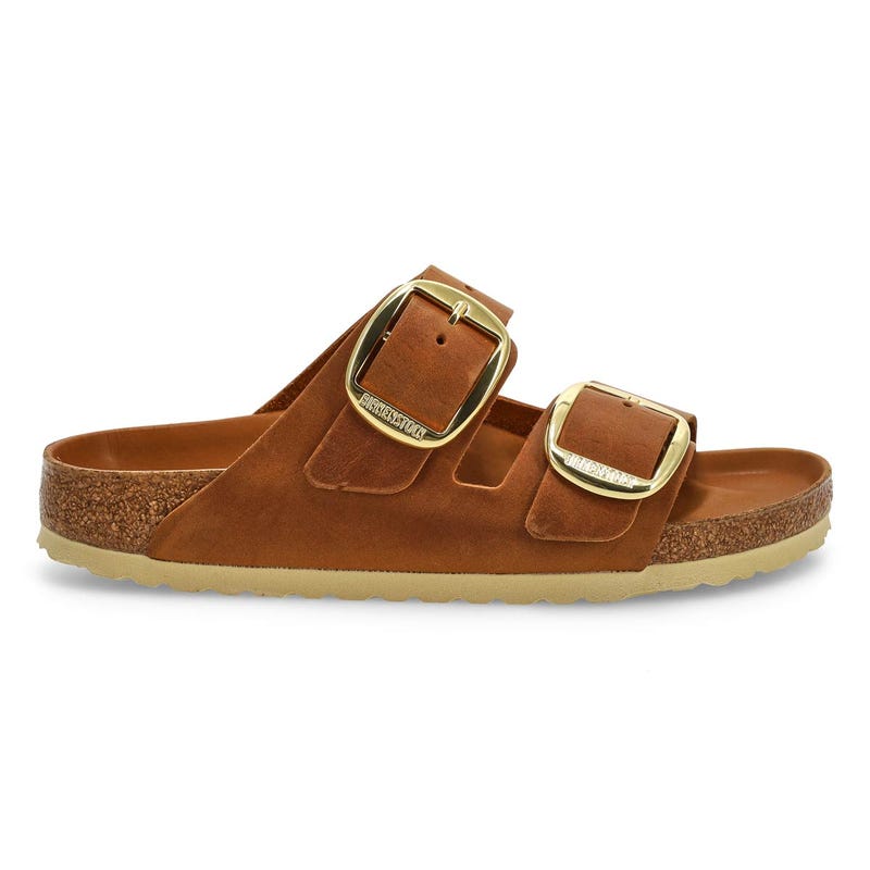 Sandale étroite en cuir huilé à grosses boucles ARIZONA BIG BUCKLE, cognac, femmes