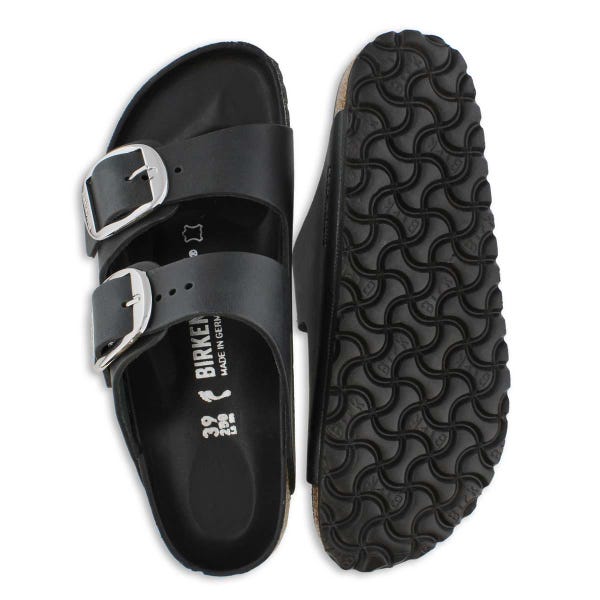 Sandale étroite en cuir huilé à grosses boucles ARIZONA BIG BUCKLE, noir, femmes - Étroite